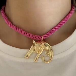 Gold Leopard Pendant in a Rope necklace chocker